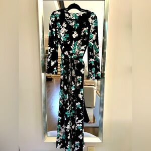 Neiman Marcus Black and Green Floral Long Sleeve jumpsuit